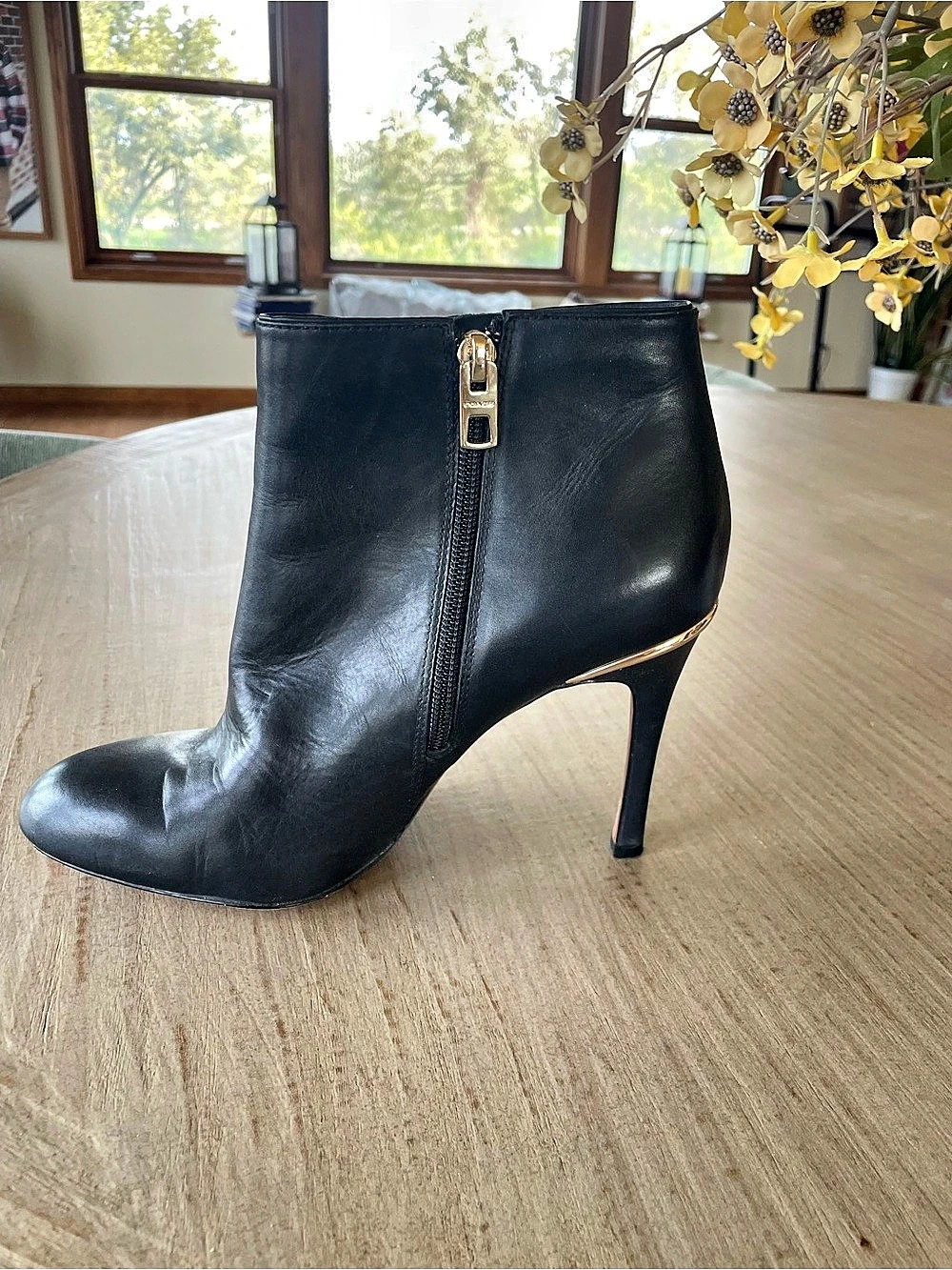 Coach Black Ankle Boots with Gold-Tone Heel